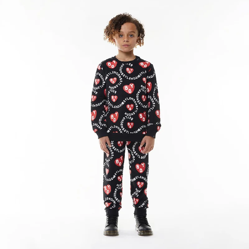 BOY KIDS HEART JOGGERS - BLACK