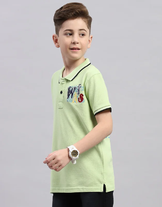 Boys Green Printed Polo Collar Half Sleeve T-Shirt Boys Green Printed Polo Collar Half Sleeve T-Shirt