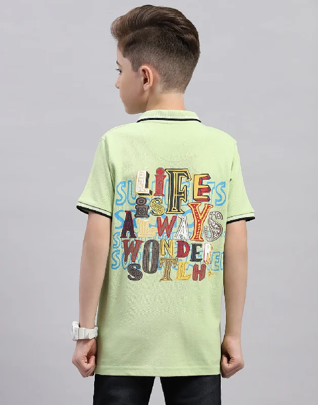 Boys Green Printed Polo Collar Half Sleeve T-Shirt Boys Green Printed Polo Collar Half Sleeve T-Shirt