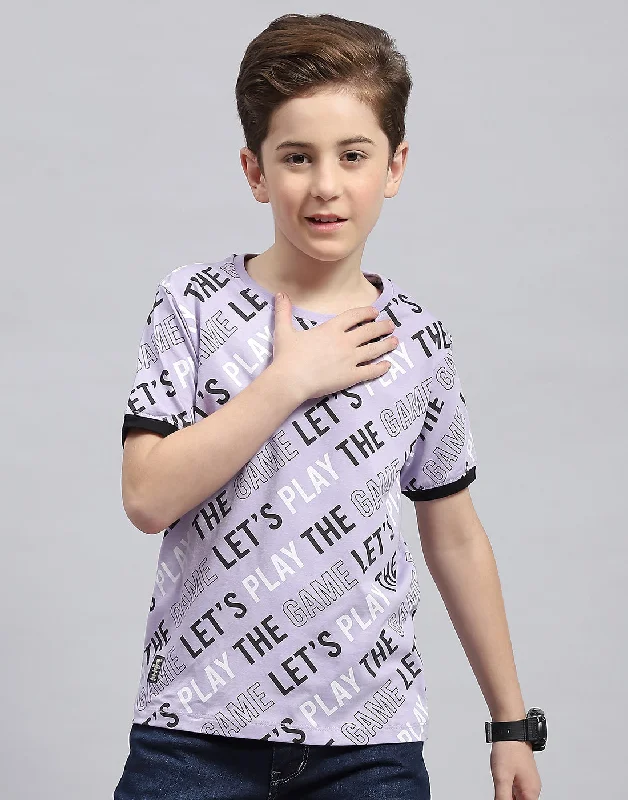 Boys Purple Printed Round Neck Half Sleeve T-Shirt Boys Purple Printed Round Neck Half Sleeve T-Shirt