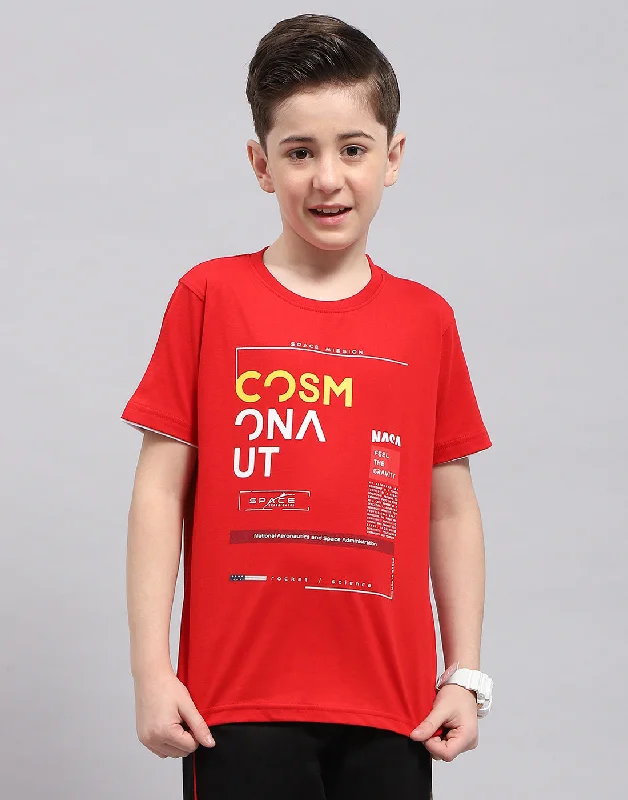Boys Red Printed Round Neck Half Sleeve T-Shirt Boys Red Printed Round Neck Half Sleeve T-Shirt