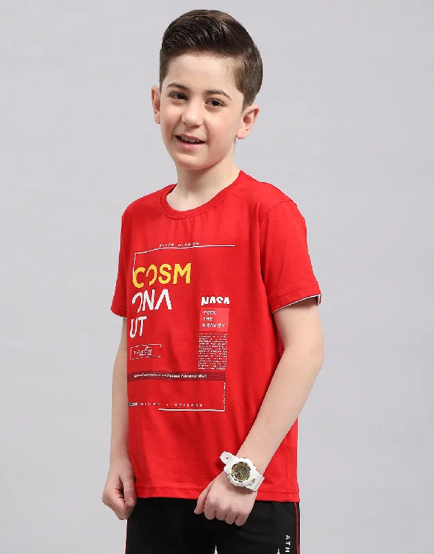 Boys Red Printed Round Neck Half Sleeve T-Shirt Boys Red Printed Round Neck Half Sleeve T-Shirt